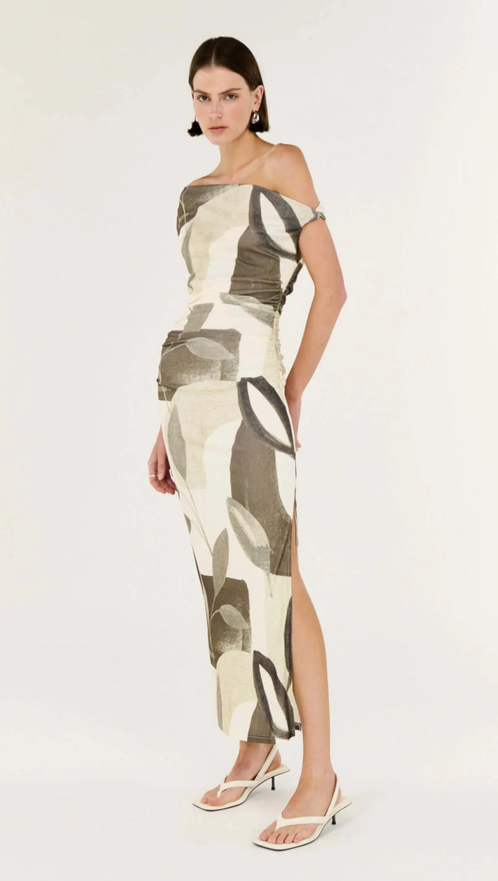 Staple The Label Ophiele Twist Midi Dress - Light Leaf Garden