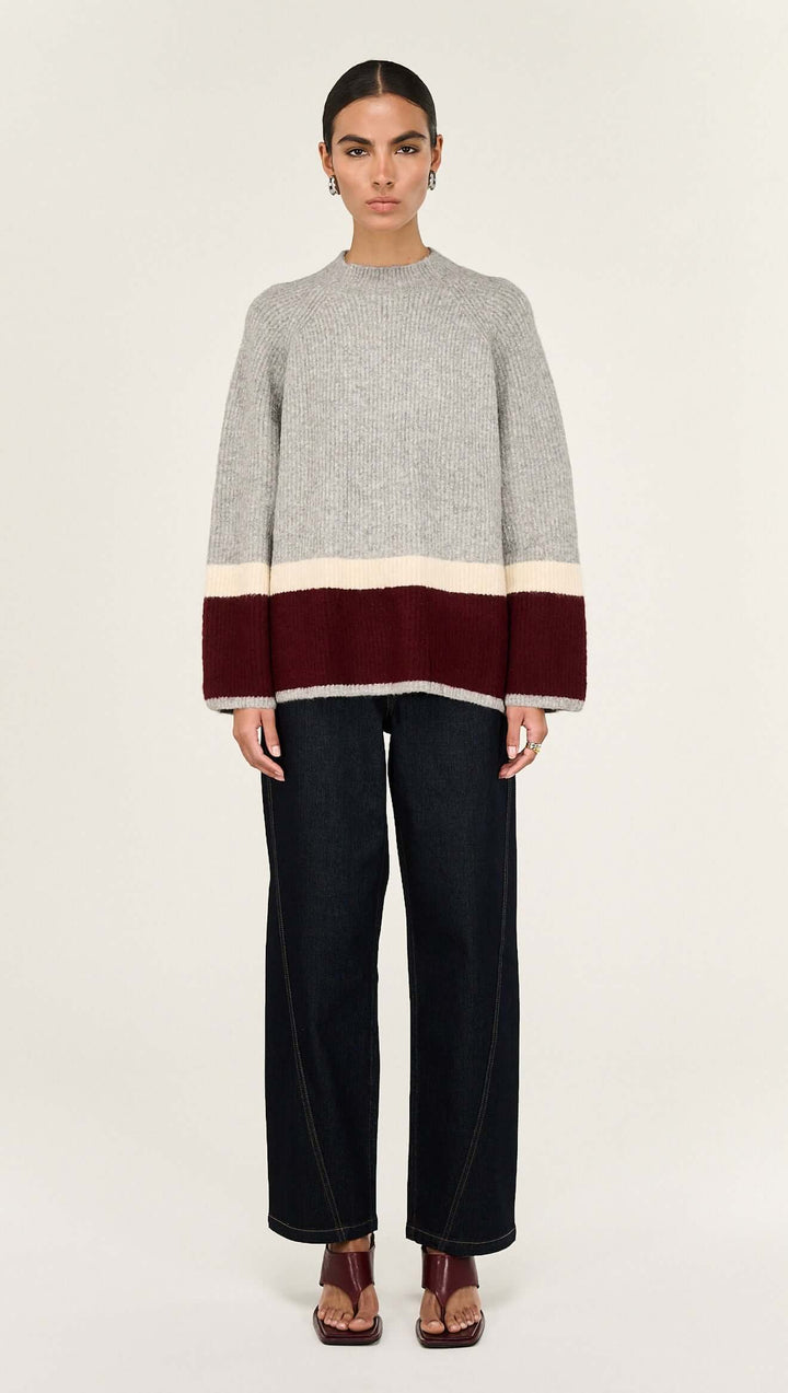 Staple The Label Elva Raglan Jumper - Grey Marle/Wine