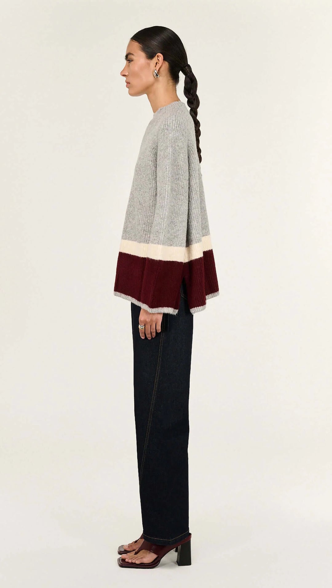 Staple The Label Elva Raglan Jumper - Grey Marle/Wine