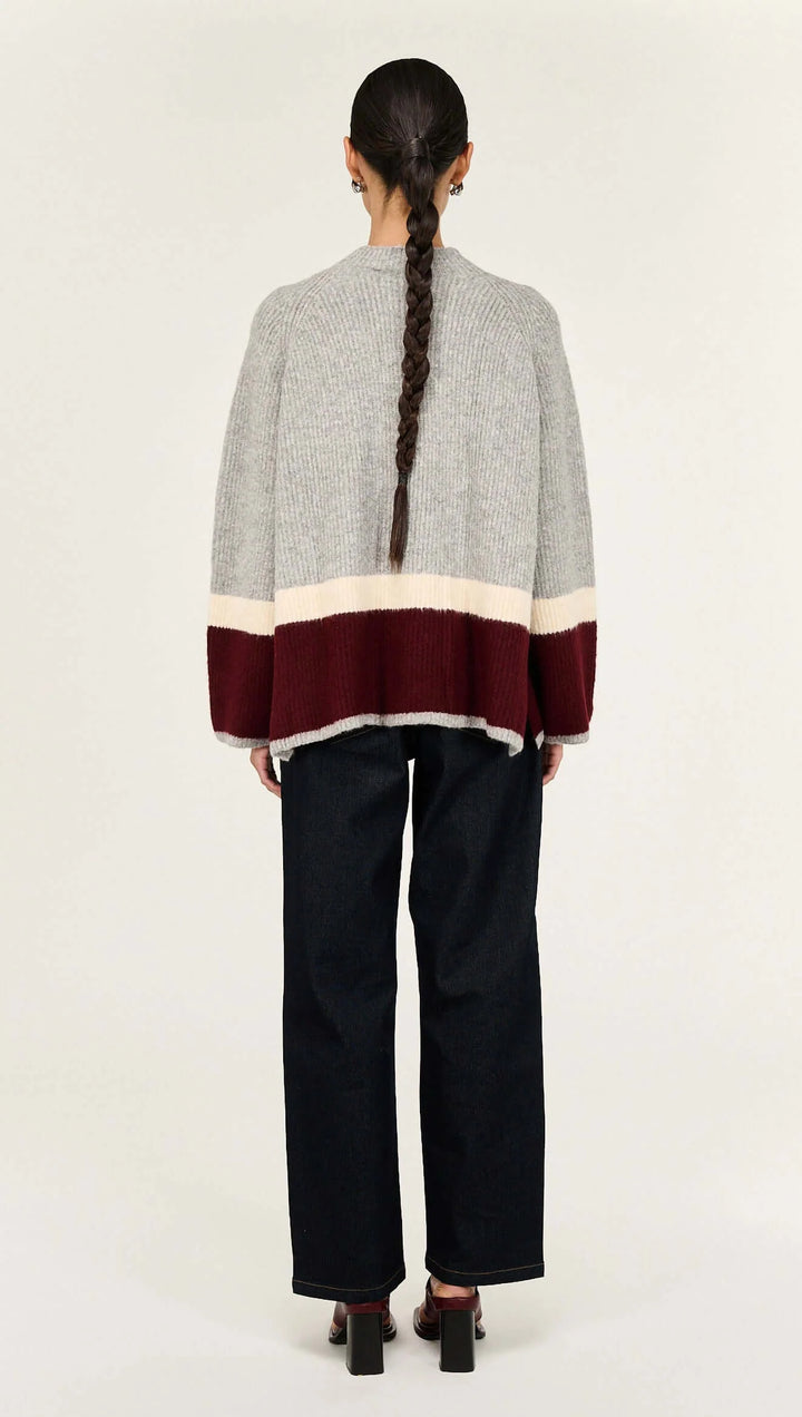 Staple The Label Elva Raglan Jumper - Grey Marle/Wine