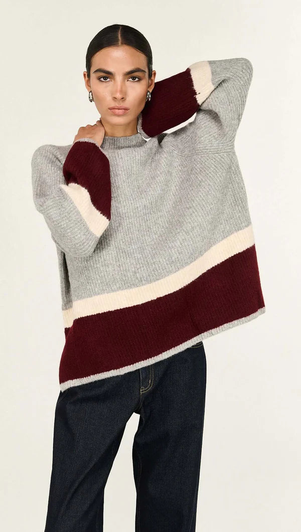 Staple The Label Elva Raglan Jumper - Grey Marle/Wine