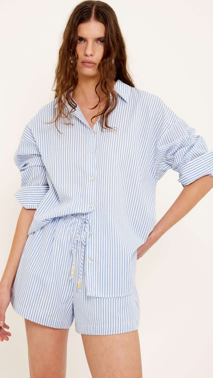 Staple The Label Palermo Drawstring Shorts - White/Blue Stripe