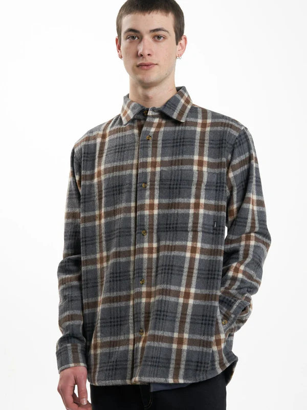 Thrills King Long Sleeve Flannel-Grey Marle