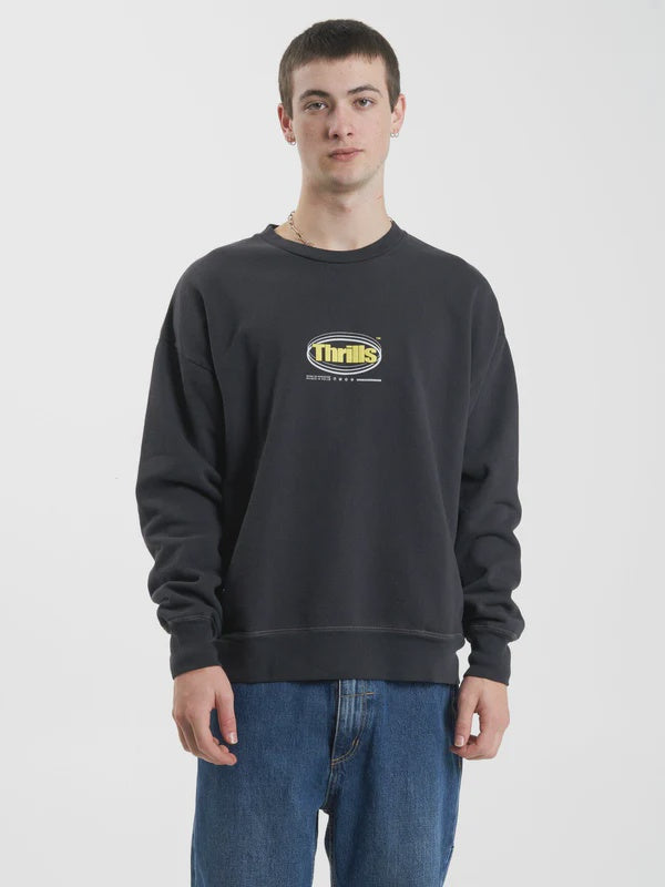Thrills Modern Spiritualism Slouch Fit Crew- Washed Black