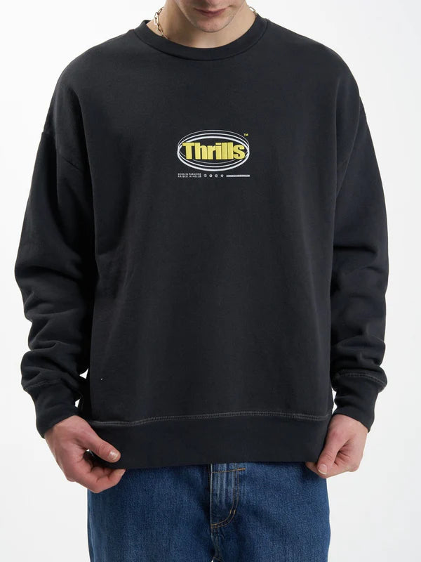 Thrills Modern Spiritualism Slouch Fit Crew- Washed Black