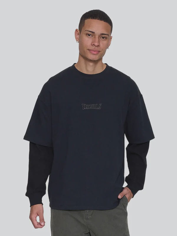Thrills Web Of Deceit Layer Box Crop Oversize Long Sleeve Tee - Faded Black