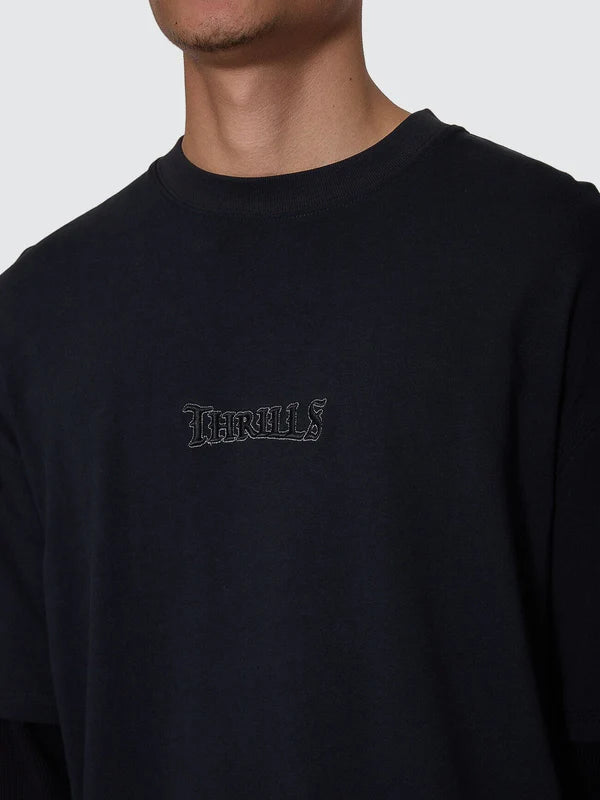 Thrills Web Of Deceit Layer Box Crop Oversize Long Sleeve Tee - Faded Black