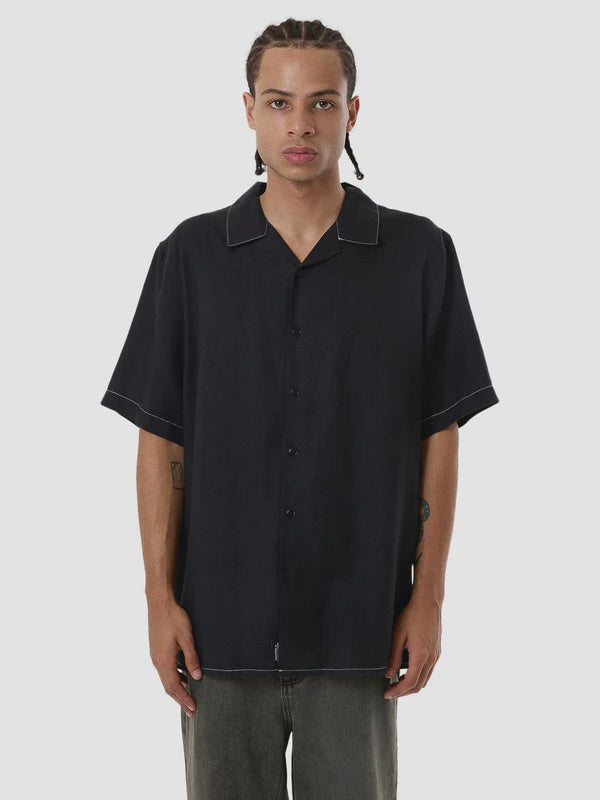 Thrills Hemp Minimal Thrills Contrast Stitch Bowling Shirt - Black