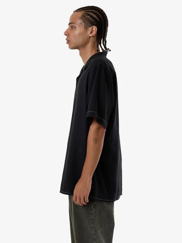 Thrills Hemp Minimal Thrills Contrast Stitch Bowling Shirt - Black