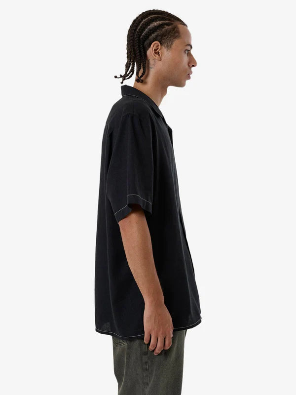 Thrills Hemp Minimal Thrills Contrast Stitch Bowling Shirt - Black