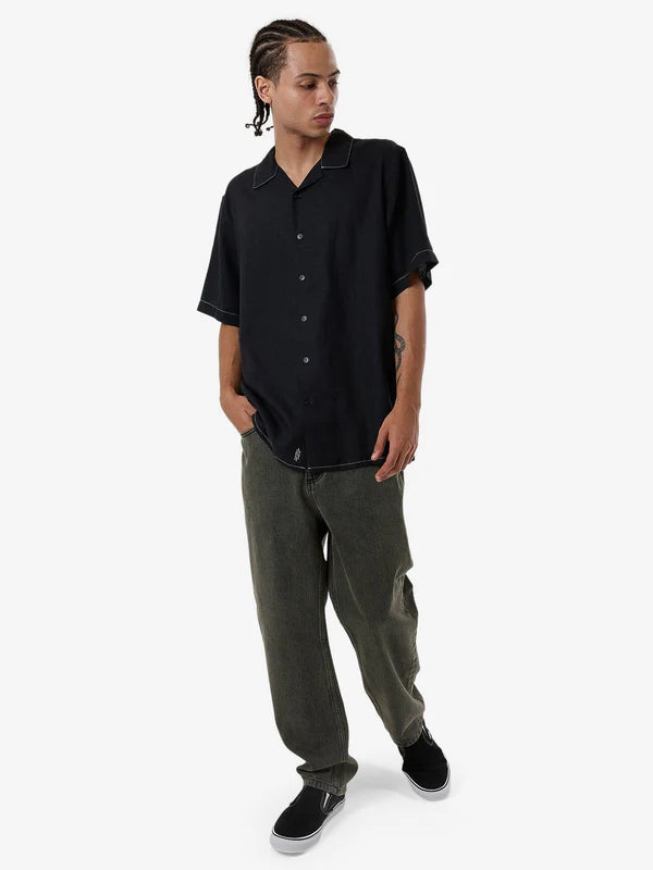 Thrills Hemp Minimal Thrills Contrast Stitch Bowling Shirt - Black