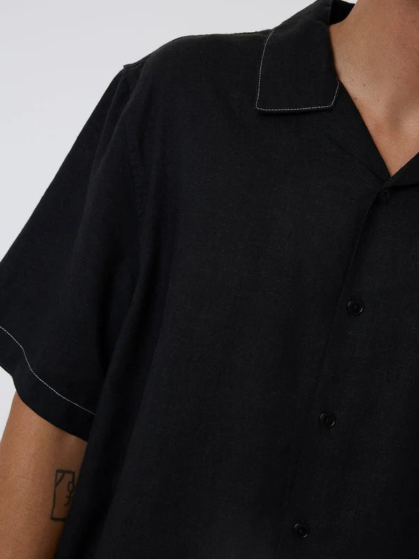 Thrills Hemp Minimal Thrills Contrast Stitch Bowling Shirt - Black