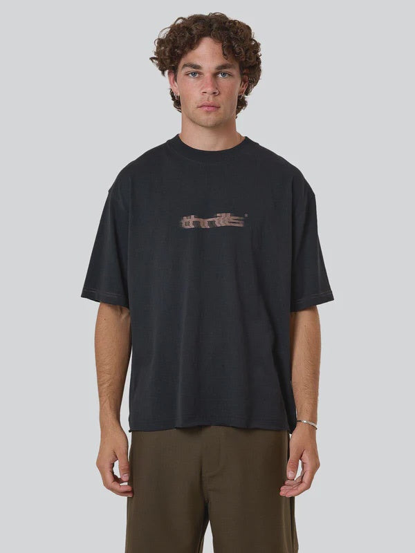 Thrills Metamorphic Daze Box Fit Oversize Cropped Raw Hem Tee - Washed Black