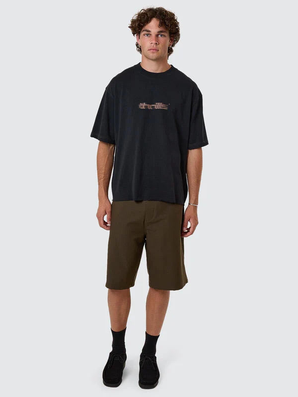 Thrills Metamorphic Daze Box Fit Oversize Cropped Raw Hem Tee - Washed Black