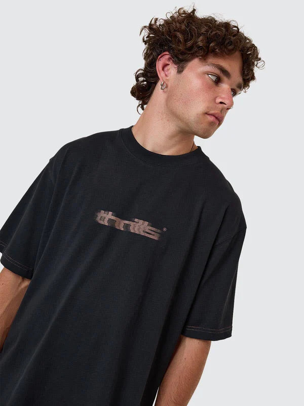 Thrills Metamorphic Daze Box Fit Oversize Cropped Raw Hem Tee - Washed Black