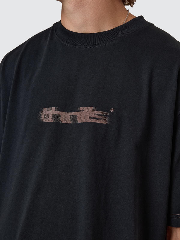 Thrills Metamorphic Daze Box Fit Oversize Cropped Raw Hem Tee - Washed Black
