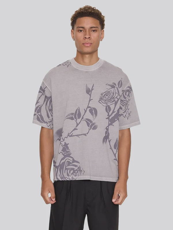 Thrills Time Will Tell Allover Oversize Box Crop Tee - Rose Allover