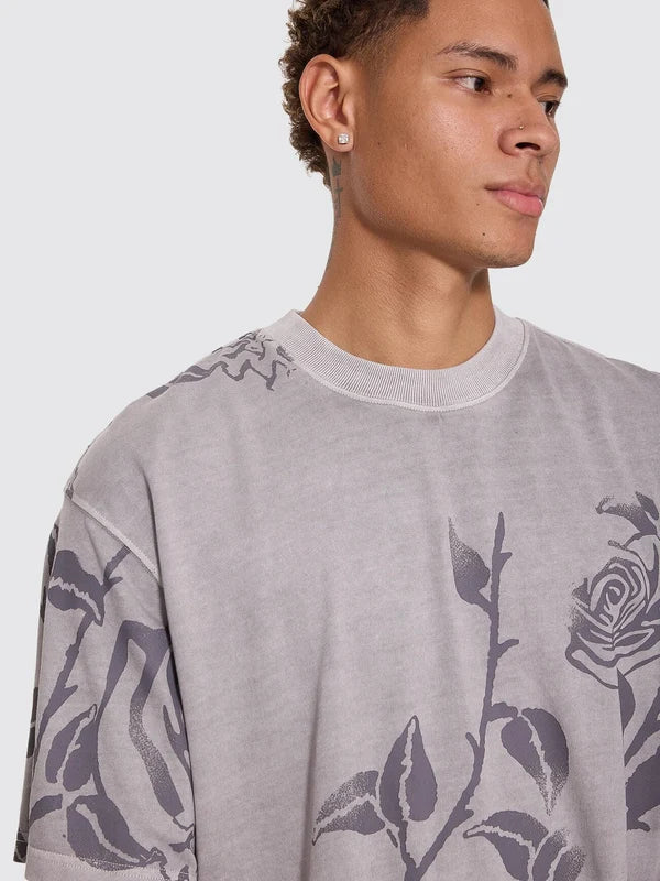 Thrills Time Will Tell Allover Oversize Box Crop Tee - Rose Allover