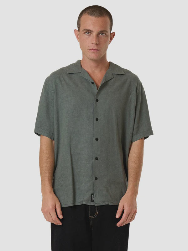 Thrills Hemp Minimal Thrills Contrast Stitch Bowling Shirt - Dark Forest