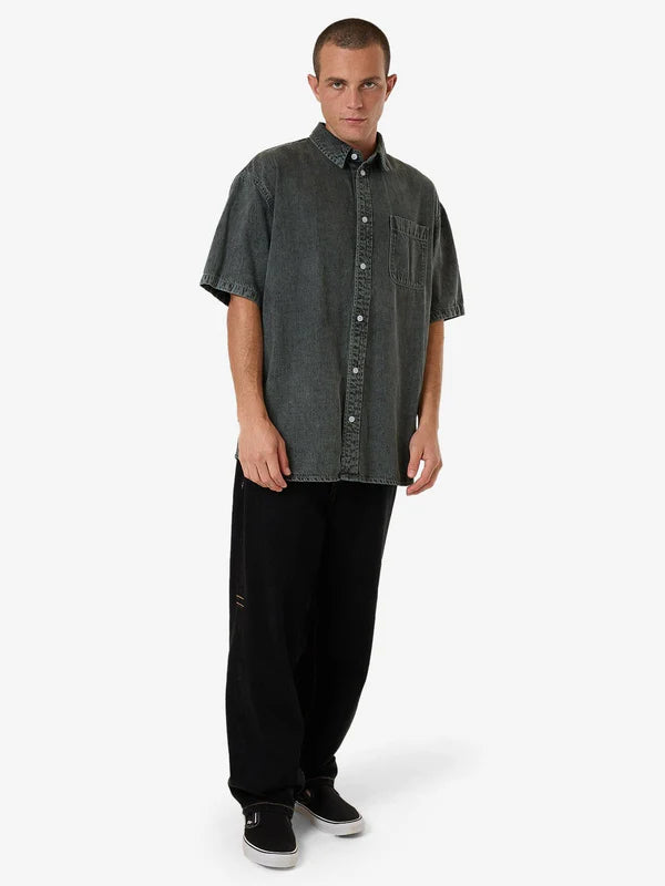 Thrills Canyon Oversize Short Sleeve Denim Shirt - Dark Forest