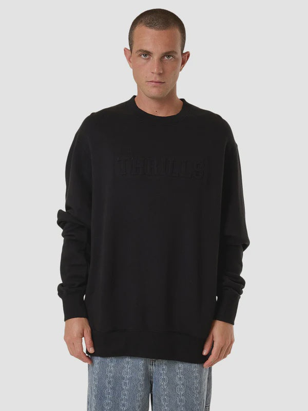 Thrills Roosevelt Emboss Oversize Crew Fleece - Black