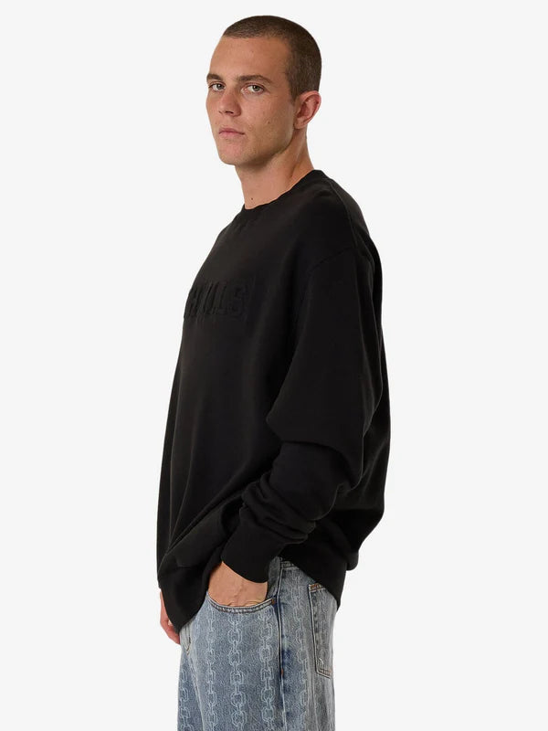 Thrills Roosevelt Emboss Oversize Crew Fleece - Black