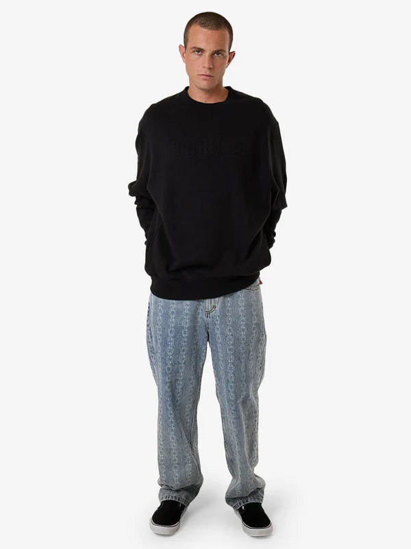 Thrills Roosevelt Emboss Oversize Crew Fleece - Black