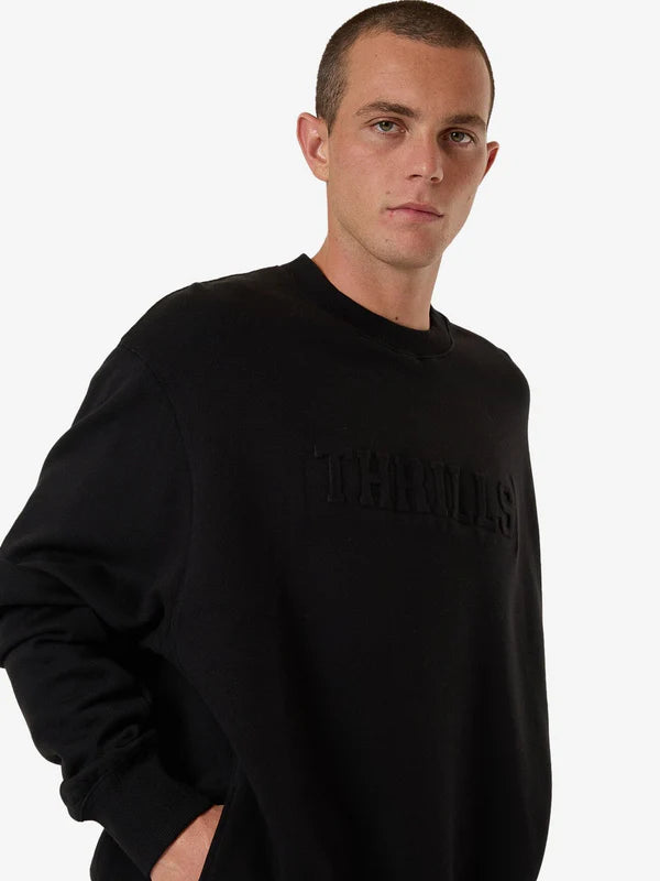 Thrills Roosevelt Emboss Oversize Crew Fleece - Black