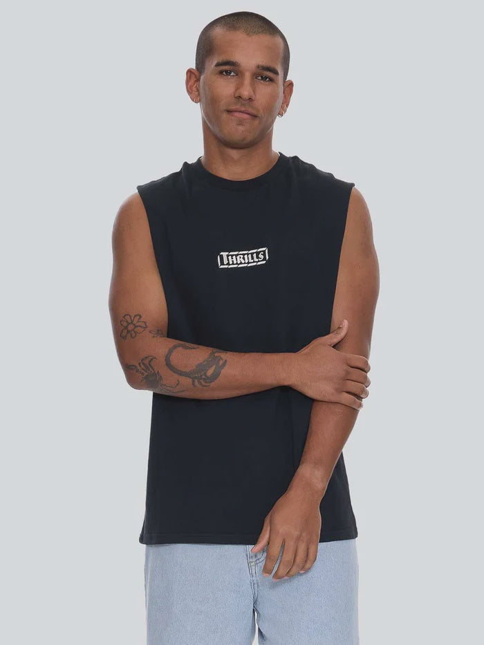 Thrills Calm State Embro Box Fit Oversize Cropped Muscle Tee-Washed Black