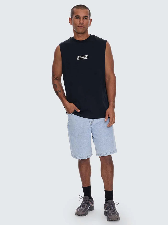 Thrills Calm State Embro Box Fit Oversize Cropped Muscle Tee-Washed Black