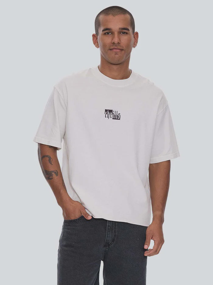 Thrills Excitement Excitement Embro Box Fit Oversize Cropped Raw Hem Tee-Lily White