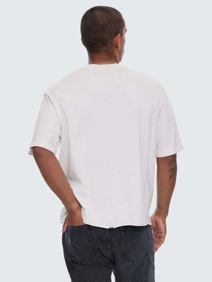 Thrills Excitement Excitement Embro Box Fit Oversize Cropped Raw Hem Tee-Lily White