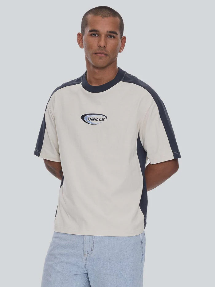 Thrills Fusion Panel Box Fit Oversize Cropped Tee-Heritage White