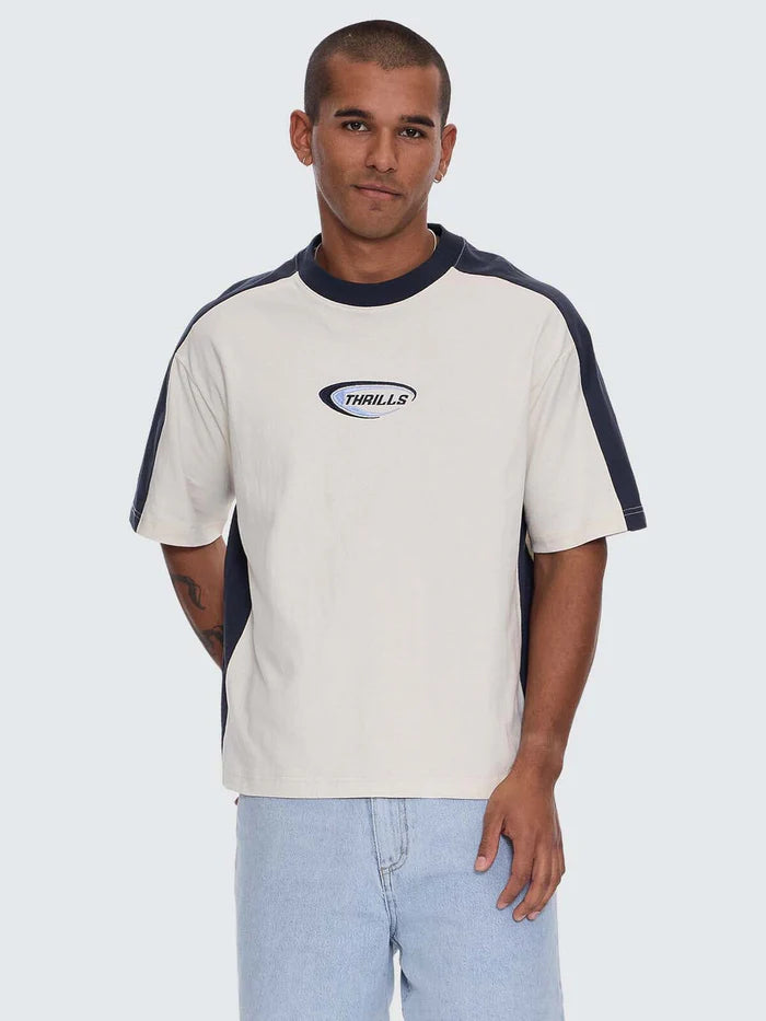 Thrills Fusion Panel Box Fit Oversize Cropped Tee-Heritage White