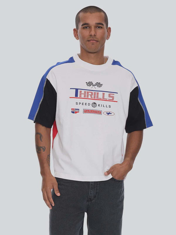 Thrills Rapid Fire Panel Box Fit Oversize Cropped Tee-Dirty White