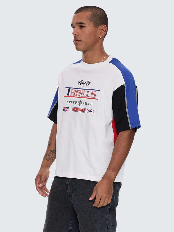 Thrills Rapid Fire Panel Box Fit Oversize Cropped Tee-Dirty White