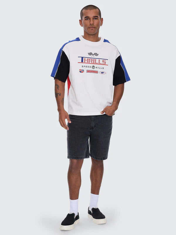 Thrills Rapid Fire Panel Box Fit Oversize Cropped Tee-Dirty White