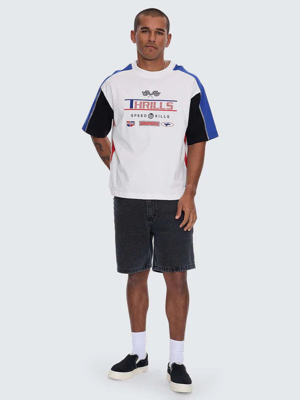 Thrills Rapid Fire Panel Box Fit Oversize Cropped Tee-Dirty White