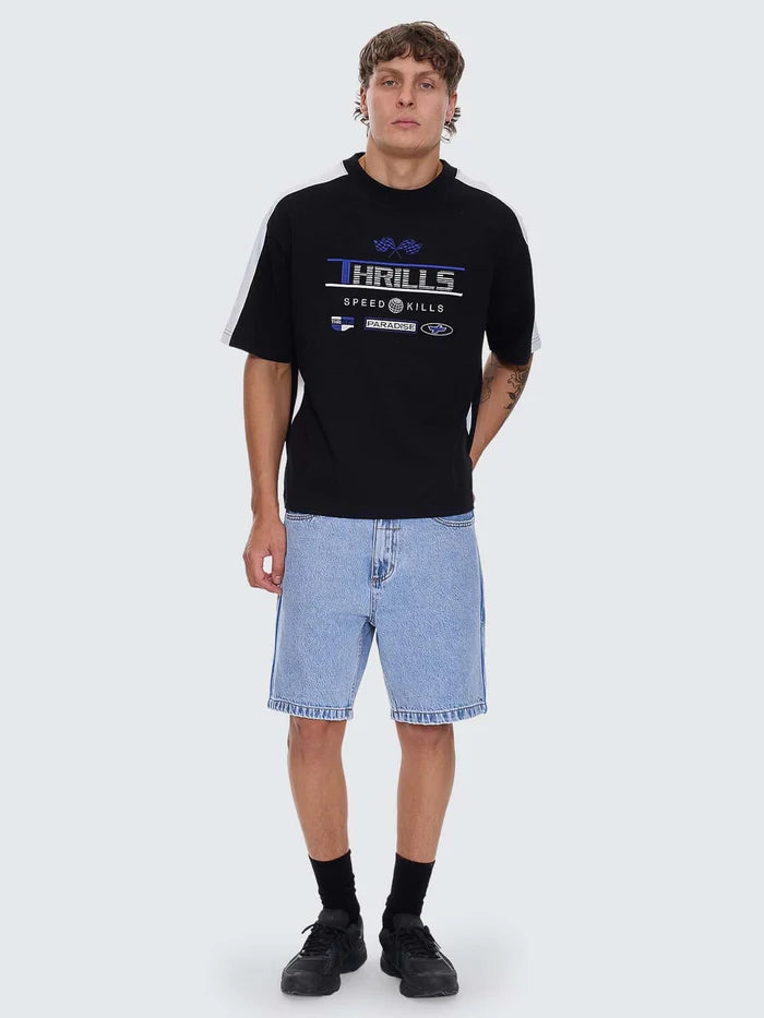 Thrills Rapid Fire Panel Box Fit Oversize Cropped Tee-Black