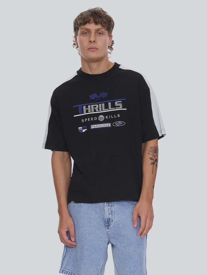 Thrills Rapid Fire Panel Box Fit Oversize Cropped Tee-Black