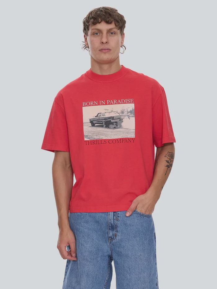 Thrills Metal And Dust Box Fit Oversize Cropped Tee-Flame Red