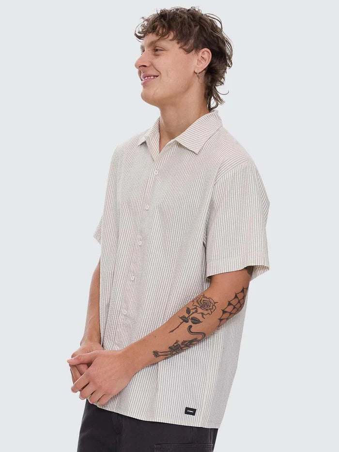 Thrills Beauty Around Us Short Sleeve Stripe Work Shirt-Acorn