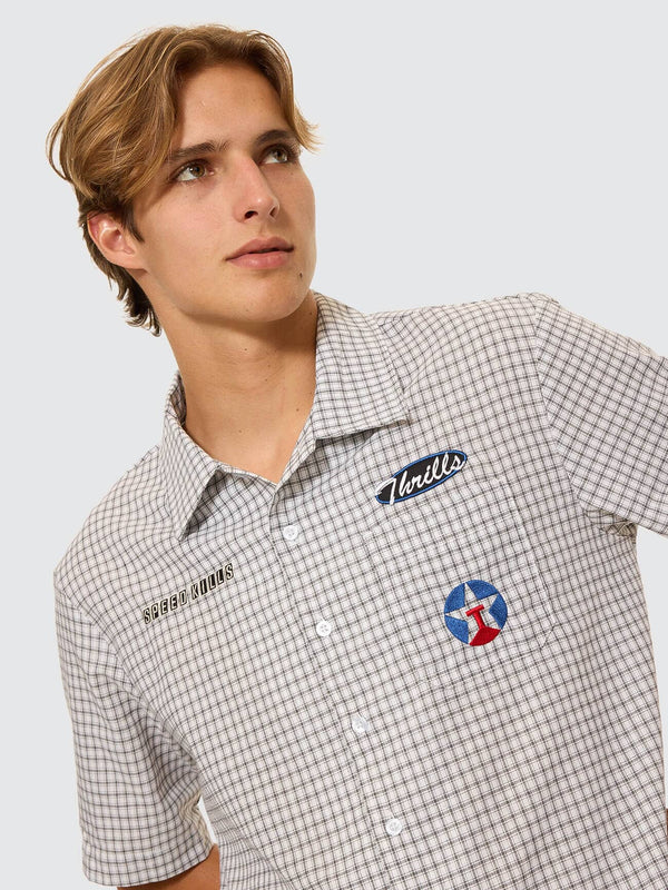 Thrills Super Charged Short Sleeve Cropped Check Work Shirt-White