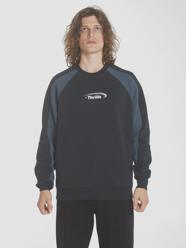 Thrills Sphere Oversize Raglan Crew - Washed Black