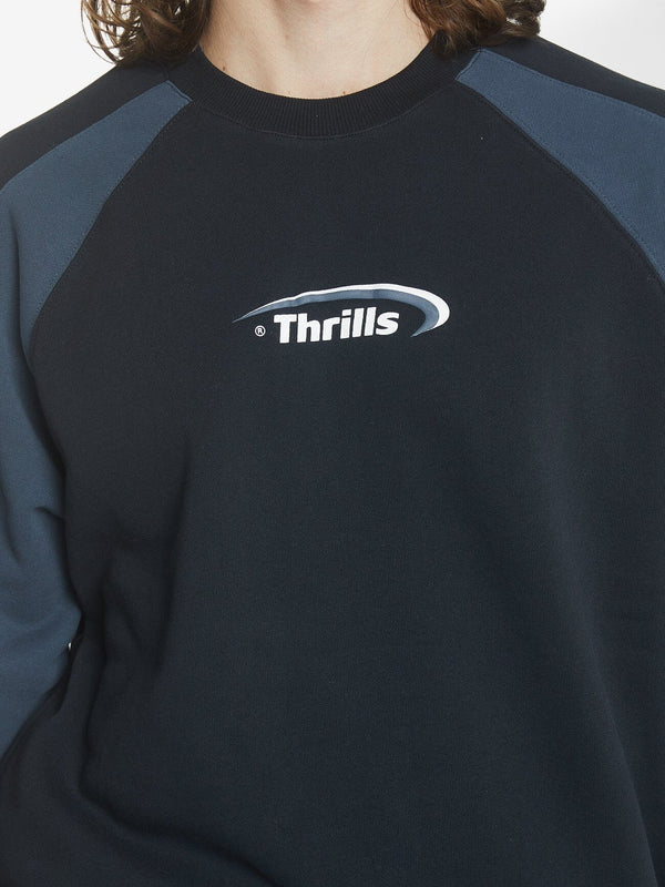Thrills Sphere Oversize Raglan Crew - Washed Black