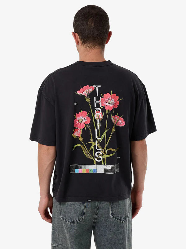 Thrills Adorned In Nature Box Fit Oversize Short Tee - Faded Black