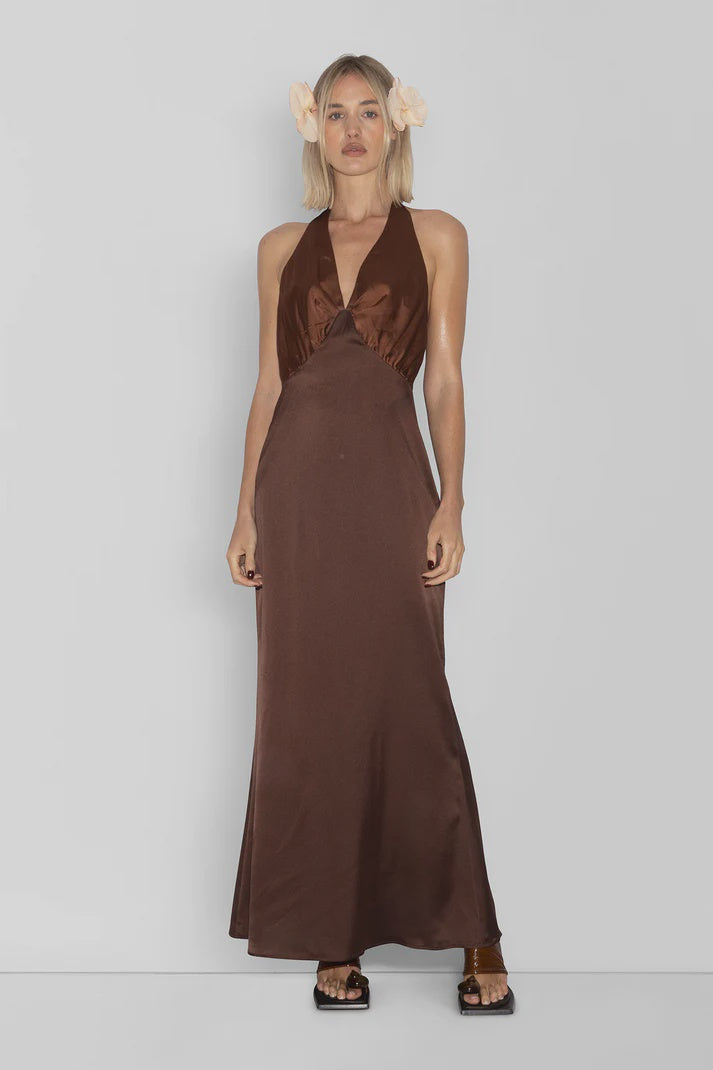 The Wolf Gang Oahu Slip Maxi Dress - Chocolate