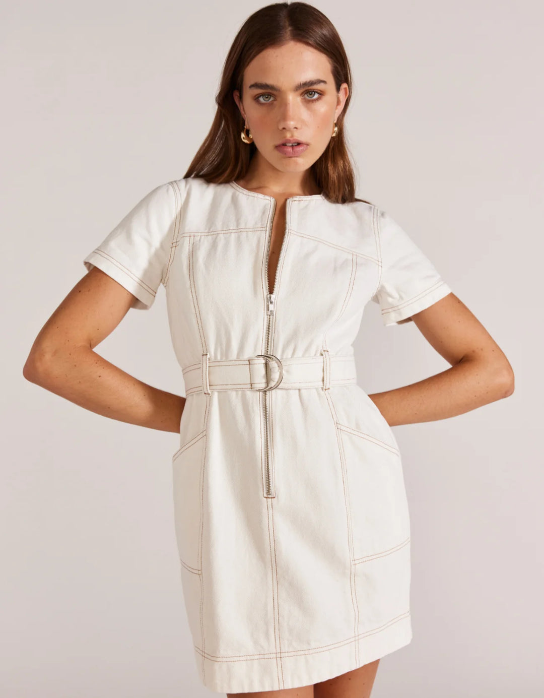 Staple The Label Calla Denim Mini Dress - White