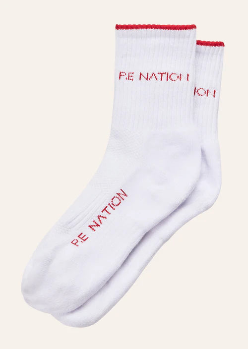 P.E Nation Vita Sock - White/Collegiate Red