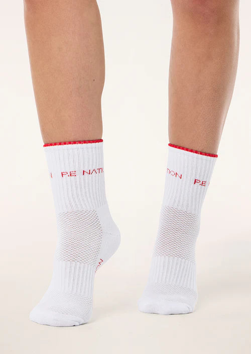 P.E Nation Vita Sock - White/Collegiate Red